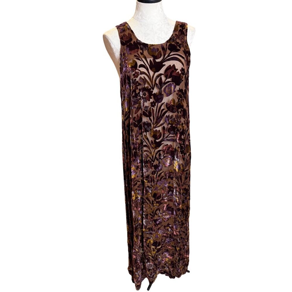 Shiba 1990s Womens Shawl Dress Size Large Brown Purple Burnout Silk Velvet Party - Picture 9 of 16